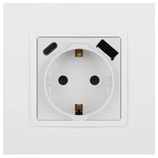 Розетка ЭРА Elegance 14-4108-01 2P+E 16A-250В со шторками с USB type-A+C 5В-3А белый