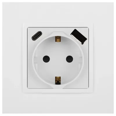 Розетка ЭРА Elegance 14-4108-01 2P+E 16A-250В со шторками с USB type-A+C 5В-3А белый