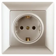 Розетка Intro Solo 4-206-04 с заземлением 2P+E Schuko со шторками, 16А-250В, IP20, СУ, шампань