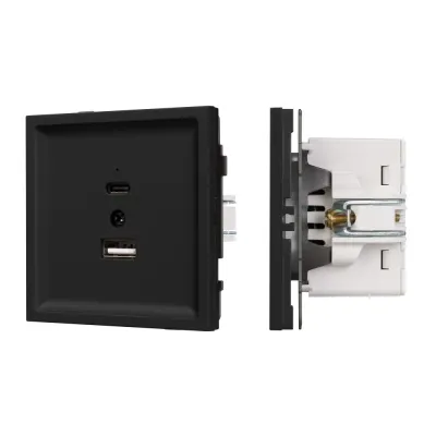 Механизм USB розетки SCT-TENDO-MUAC-SFPL-BK, 5V, 3A, QC3, Чёрный