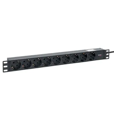 Блок розеток PDU TERACOM PRO 19' 1U 10А/250В 9 роз. Schuko шнур 2 м 3x1.5 мм2 вилка C14 корпус пластик черный
