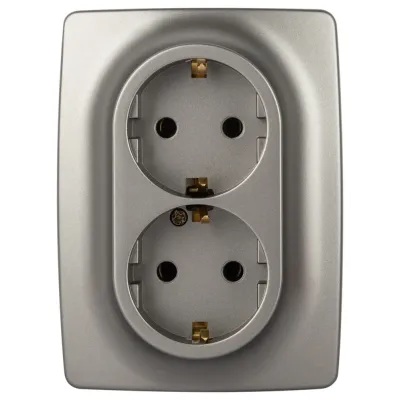 Розетка ЭРА Серия 12 12-2106-16 , 2X2P+E Schuko, 16А-250В, титан
