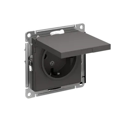 ATLASDESIGN РОЗЕТКА с заземл. со шторками с крышкой, 16А, IP20, механизм, БАЗАЛЬТ