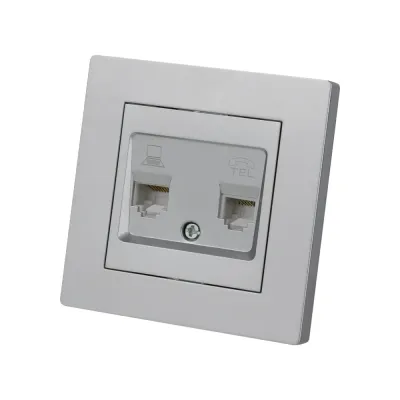Розетка телефонная RJ11 + компьютерная RJ45 серебр. металлик Сенеж