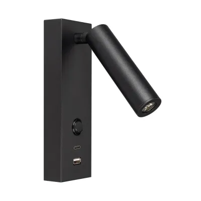 Светильник SP-BED-CHARGE-S60x125-3W Warm3000 BK 20 deg 230V USB-A USB-C IP20 металл 3 года