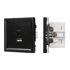 Механизм USB розетки SCT-TENDO-MUAC-PL-BK, 5V, 3A, QC3, Чёрный