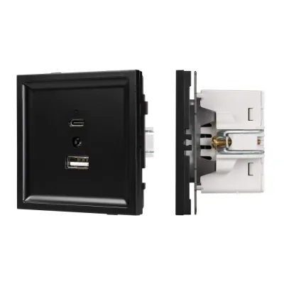 Механизм USB розетки SCT-TENDO-MUAC-PL-BK, 5V, 3A, QC3, Чёрный