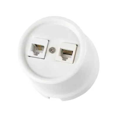 Розетка телефонная RJ11 + компьютерная RJ45 белая Болонь TDM