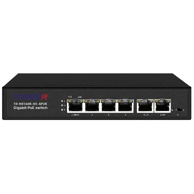 Коммутатор неуправляемый 4x100Мбит/с (RJ45 с PoE+), 2x100Мбит/с (RJ45) 65Вт