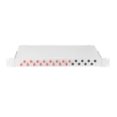 Оптический кросс 19'' Essential Line, 1U, укомплектованный на 16 портов FC/UPC (16 одинарных FC/UPC адаптеров), SM 9/125 OS2, стальной, серый, в комплекте: адаптеры, 