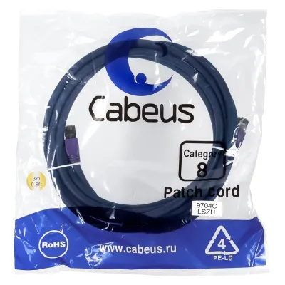 Патч-корд S/FTP, категория 8 (40G, 2000 MHz), 2xRJ45/8p8c, экранированный, синий, LSZH, 3 м