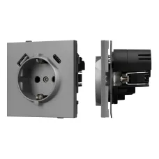 Механизм розетки с USB зарядкой SCT-TENDO-MUAC-PL-GR 230V, 16A, Серый, 1 пост