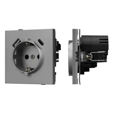 Механизм розетки с USB зарядкой SCT-TENDO-MUAC-PL-GR 230V, 16A, Серый, 1 пост