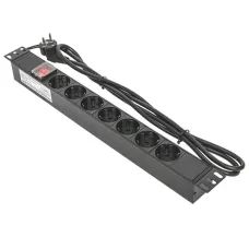 Блок розеток PDU TERACOM 19' 1U 16А/250В 7 роз. Schuko с выключателем шнур 2 м 3x1.5 мм2 вилка Schuko корпус пластик черный