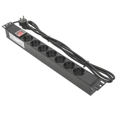 Блок розеток PDU TERACOM 19' 1U 16А/250В 7 роз. Schuko с выключателем шнур 2 м 3x1.5 мм2 вилка Schuko корпус пластик черный