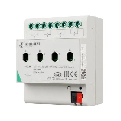 041225 Модуль релейный IP20, BUS, 4x16 А, KNX Secure, INTELLIGENT ARLIGHT KNX-7043-82-DRO-DIN, пластик, 2 года