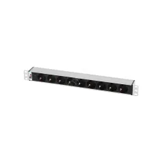 Блок розеток Rem-10 без шнура с инд., 9 Sсhuko, вход IEC 60320 C14, 10 A, алюм., 19'