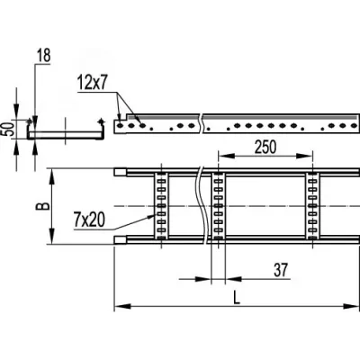 Лестничный лоток 50х500, L 3000, цинк-ламельный