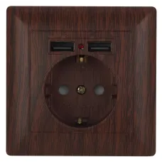 4-410-10 Intro Розетка P+E Schuko со шторками, 16А-250В + 2хUSB, СУ, Solo, венге (10/100/2500)