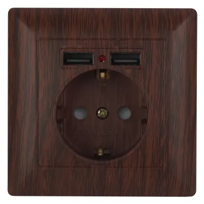 4-410-10 Intro Розетка P+E Schuko со шторками, 16А-250В + 2хUSB, СУ, Solo, венге (10/100/2500)