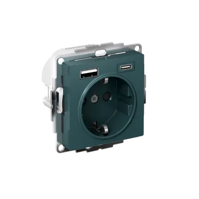 ATLASDESIGN РОЗЕТКА 16А c 2 USB A+C, 5В/2,4А/3,0А, 2х5В/1,5А, механизм, ИЗУМРУД
