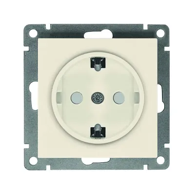 Розетка одноместная UNIVersal серия Афина с/з, с/у, з/ш, 16А, 220В, слоновая кость (ivory) (еврослот), механизм