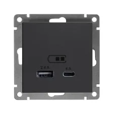 Розетка USB Афина A+С 2.4/4А, механизм  с/у, графит (еврослот)