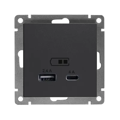 Розетка USB Афина A+С 2.4/4А, механизм  с/у, графит (еврослот)