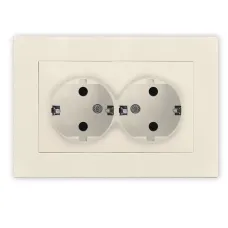 Розетка двухместная UNIVersal серия Афина с/з, с/у, 16А, 220В, слоновая кость (ivory) (еврослот), механизм