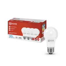 Лампа светодиодная LED-A60-VC 4PACK 20Вт 230В Е27 6500К 1900Лм (4шт./упак) IN HOME
