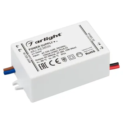 Блок питания ARJ-KE38500 (19W, 500mA, PFC) (ARL, IP44 Пластик, 5 лет)