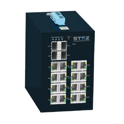 Коммутатор промышленный управляемый L2 16 портов 10/100Base?TX 4 порта 100/1000Base?X SFP консольный порт RS232 RJ45 12–24VDC резервированное питание STEZ3216-4GSFP