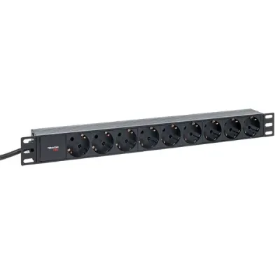 Блок розеток PDU TERACOM PRO 19' 1U 16А/250В 9 роз. Schuko шнур 2 м 3x1.5 мм2 вилка Schuko корпус пластик черный