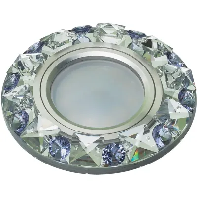 Светильник декоративный встраиваемый DLS-P123 GU5.3 CHROME/CLEAR+PURPLE без лампы металл, хром, отделка кристалл с элементами фиолетового ТМ Fametto