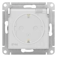 Розетка ATLASDESIGN AQUA с заземлением со шторками с крышкой 16А IP44 механизм белый