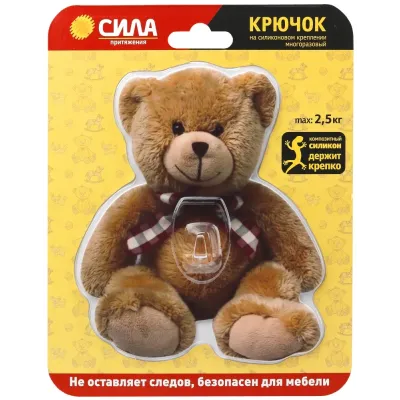 Крючок на силиконовом креплении Мишка Teddy 12х14.5 см нагрузка до 25 кг СИЛА SHT12-S1C-12