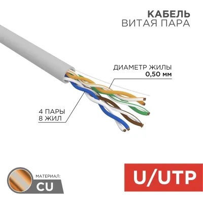 Витая пара U/UTP CAT 5e 4x2x0.50мм LSZH нг(А)-HF 24AWG IN серый РФ