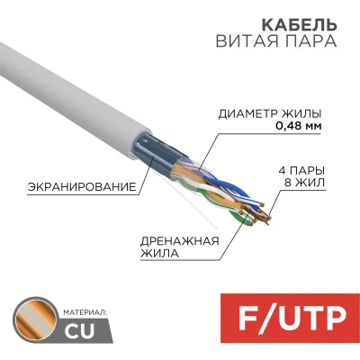 Витая пара F/UTP CAT5 PVC 4PR 24AWG INDOOR серый 100 м