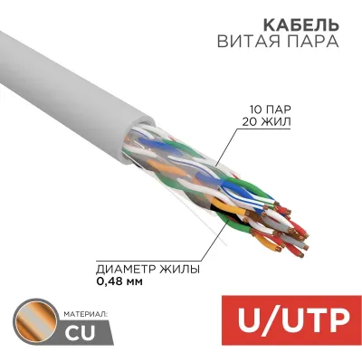 Витая пара U/UTP CAT 5е PVC 10PR 24AWG INDOOR SOLID серый 305м