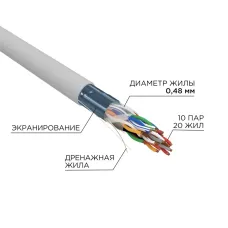 Витая пара F/UTP CAT 5е PVC 10PR 24AWG INDOOR SOLID серый 305м