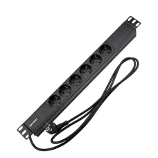 Блок розеток PDU горизонтальный 1U 6 розеток СЕЕ 7/4 Schuko 16A шнур 2м вилка СЕЕ 7/7 Schuko черный