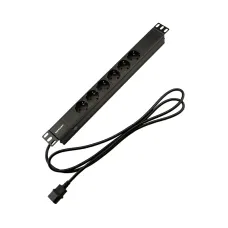 Блок розеток PDU горизонтальный 1U 6 розеток СЕЕ 7/4 Schuko 10A шнур 2м вилка C14 черный