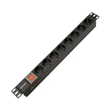 Блок розеток PDU горизонтальный 1U 8 розеток СЕЕ 7/4 Schuko 10A с выключателем гнездо C14 черный