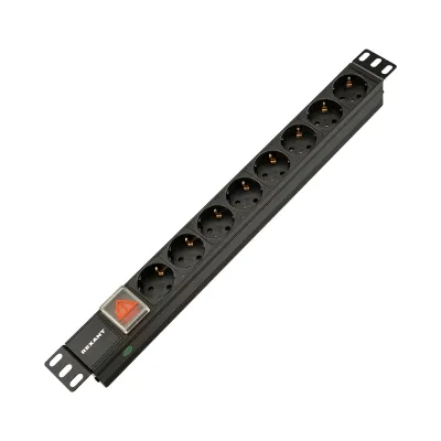 Блок розеток PDU горизонтальный 1U 8 розеток СЕЕ 7/4 Schuko 10A с выключателем гнездо C14 черный