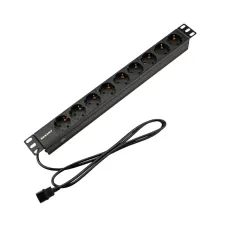 Блок розеток PDU горизонтальный 1U 9 розеток СЕЕ 7/4 Schuko 10A шнур 2м вилка C14 черный