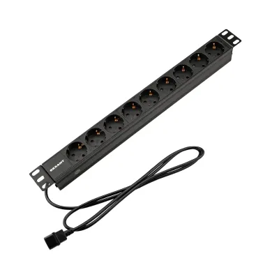 Блок розеток PDU горизонтальный 1U 9 розеток СЕЕ 7/4 Schuko 10A шнур 2м вилка C14 черный
