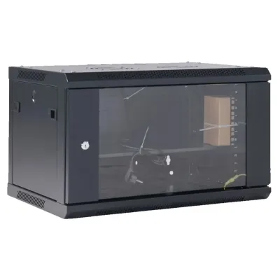 Шкаф настенный телекоммуникационный разборный 6U 600x600 дверь сплошное стекло черный (RAL 9005)
