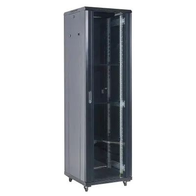 Шкаф напольный телекоммуникационный разборный 27U 600x600x1387мм дверь стекло черный (RAL 9005)