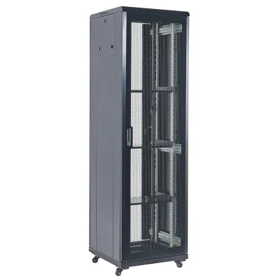 Шкаф напольный телекоммуникационный разборный 42U 600x800х2055 дверь перфорация черный (RAL 9005)