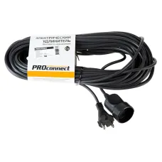 Удлинитель-шнур ПВС 2х0,75, 20м, б/з, 6А, 1300Вт, IP20, черный
